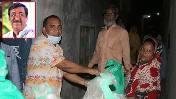শামীম ওসমানের ত্রাণ ঘরে ঘরে পৌঁছে দিলেন স্বেচ্ছাসেবক লীগ নেতা লিটন