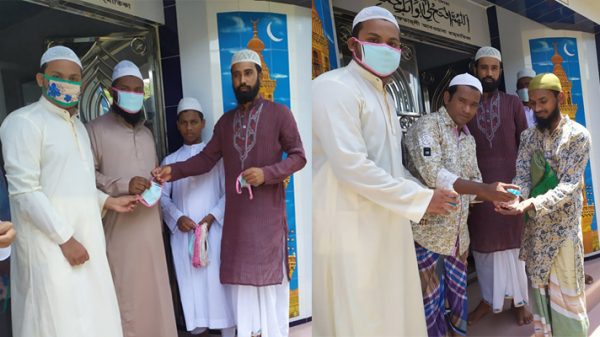 ফতুল্লা মানবকল্যাণ সংস্থার উদ্যোগে মুসল্লিদের স্যানিটাইজার ও মাস্ক বিতরণ